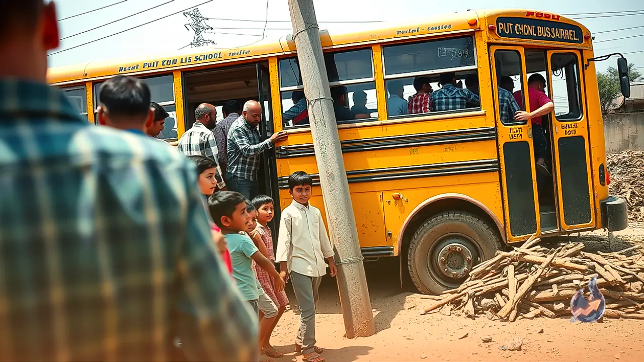 School Bus Carrying Over 20 Students Crashes into Power Pole in Ludhiana After Hitting Sand Pile