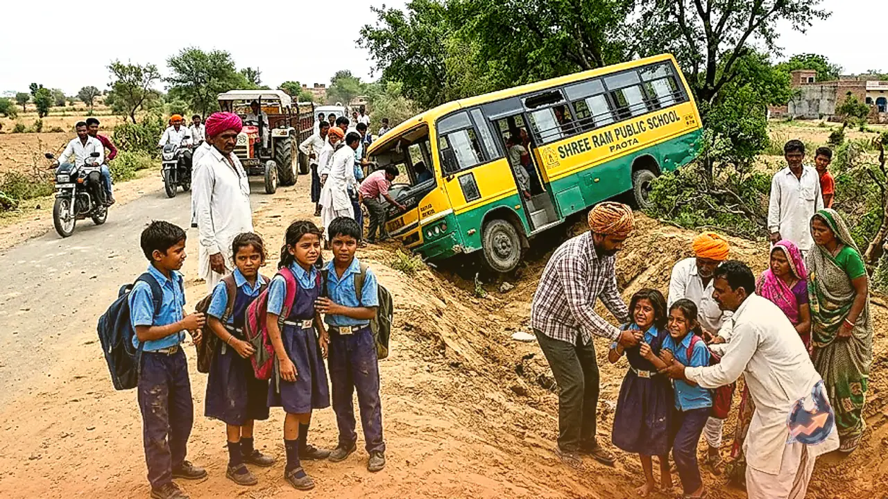 School Bus Plunges Into Ditch Near Paota, Villagers Rescue Students as Driver Flees