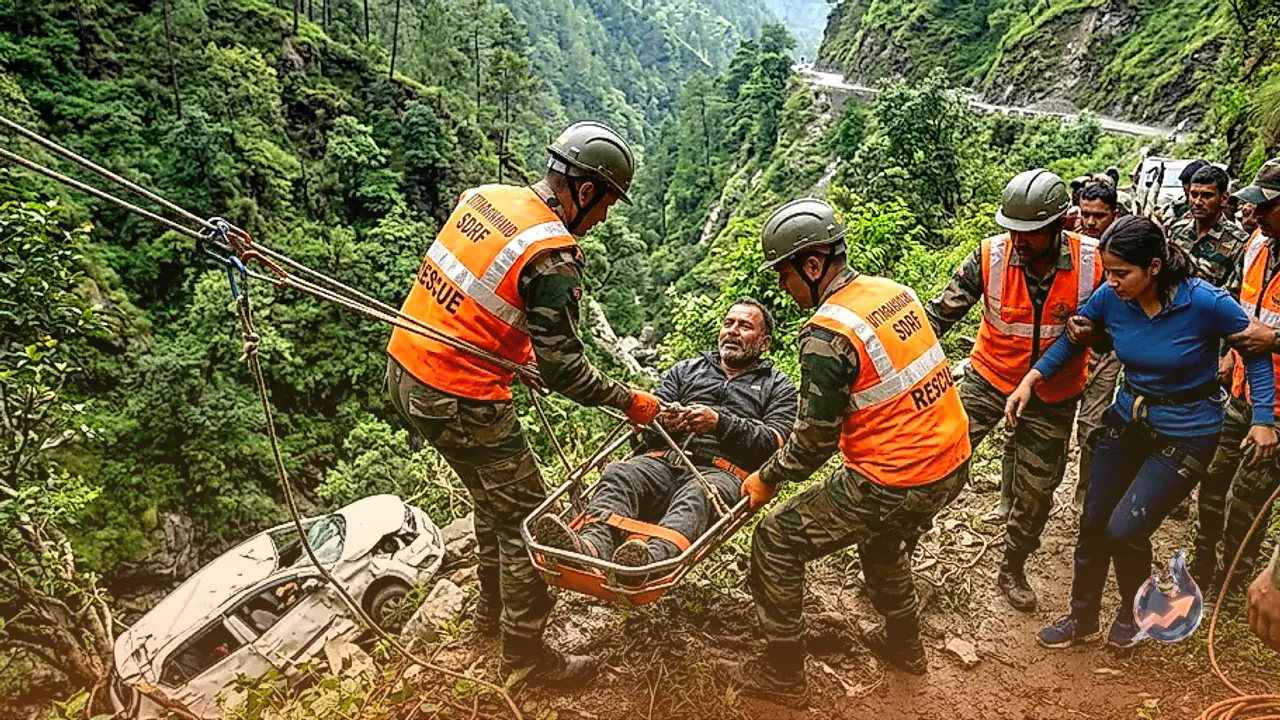 SDRF Pulls Two Survivors From Car That Fell Into A Gorge On Nainital's Bhowali-Ramgarh Road