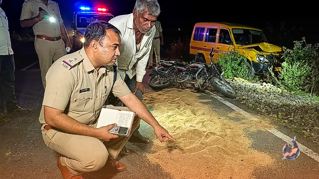 Spilled Sand on Madhya Pradesh Highway Leads to Fatal Motorcycle Crash with School Van