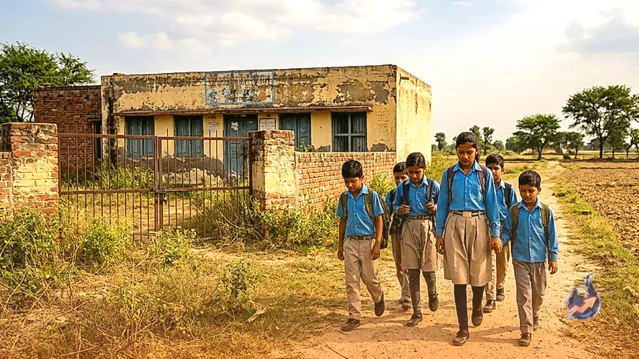 Manjeet Singh's school in Kansapur has been shut for years, so village children now walk 3km to study