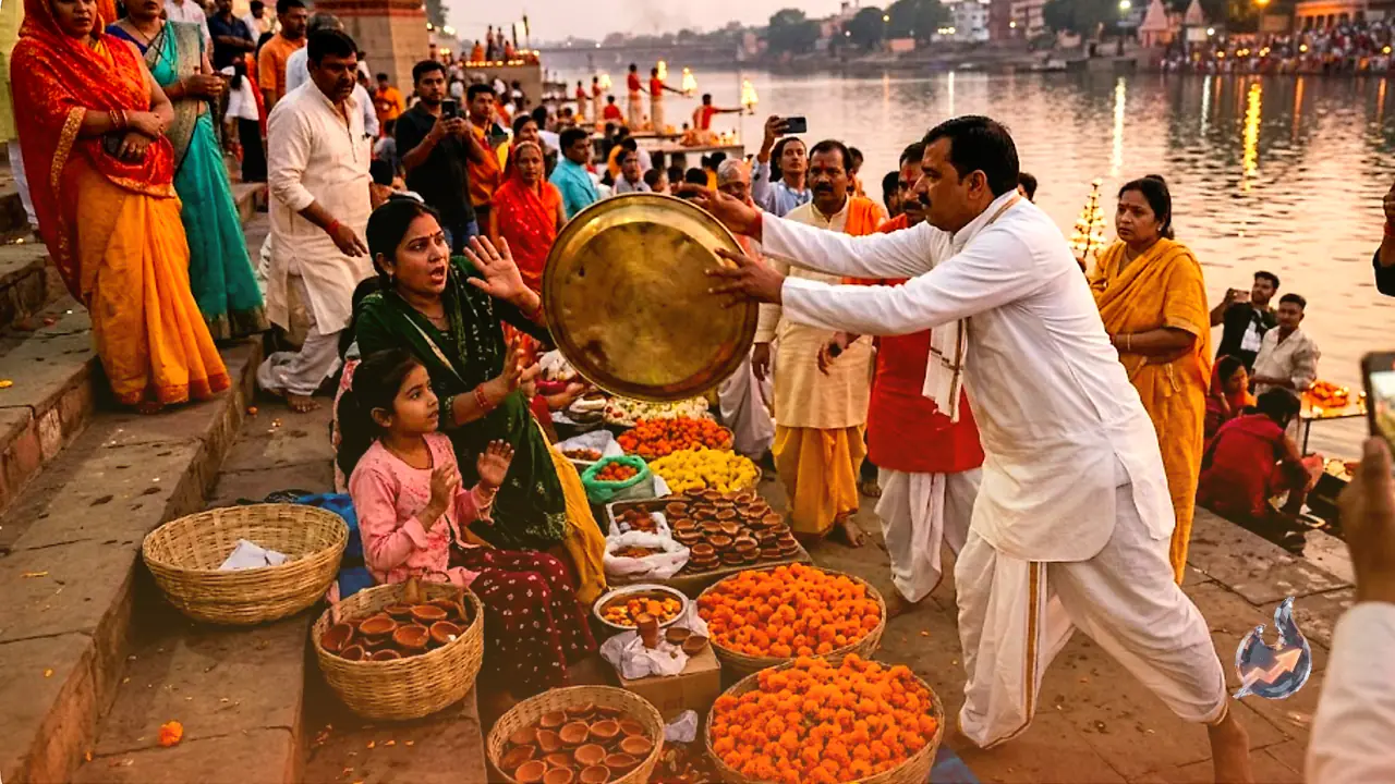 Priest Hurls Brass Aarti Plate at Flower Sellers at Ujjain's Ramghat, Bystander Video Goes Viral