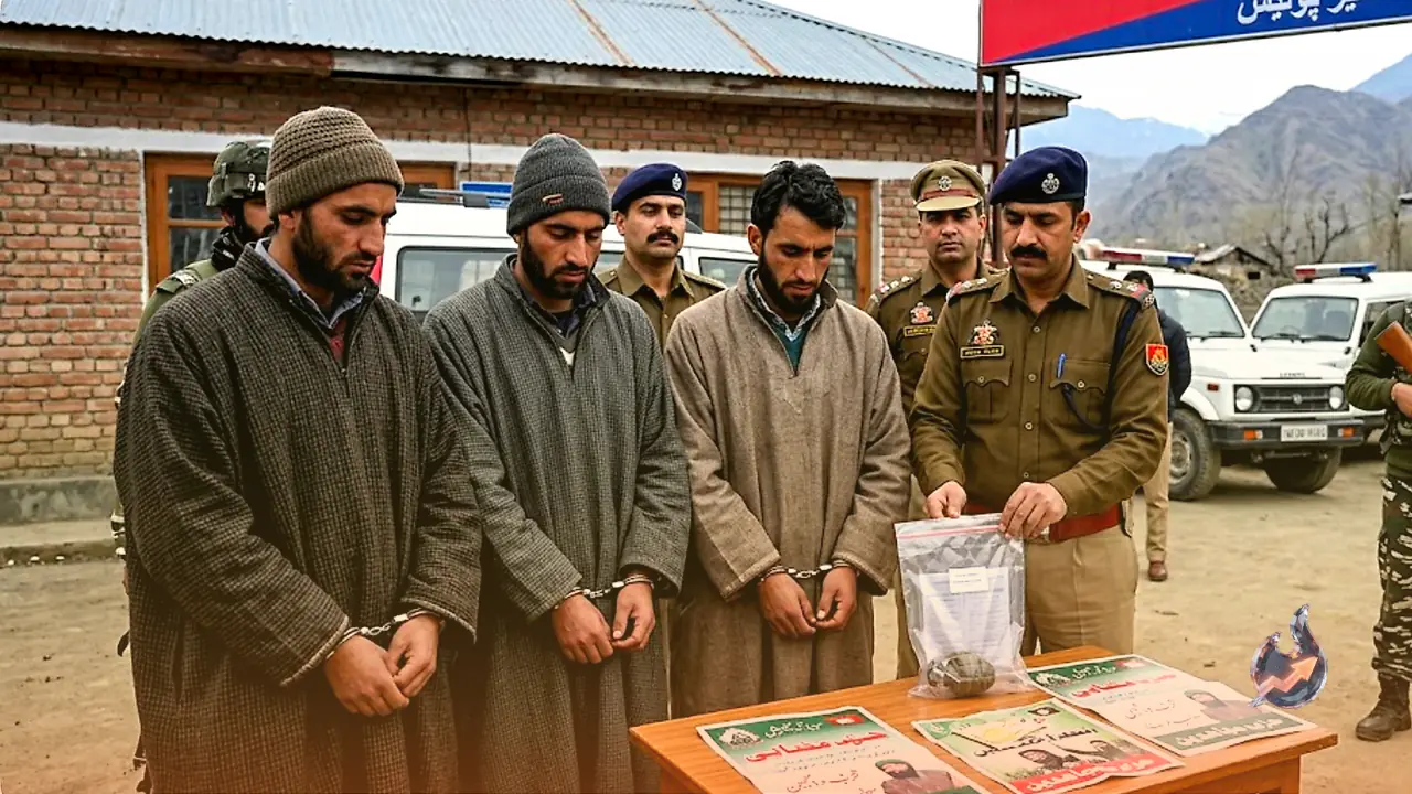 Three Hizbul Mujahideen Supporters Arrested in Shopian with Grenade and Propaganda Posters