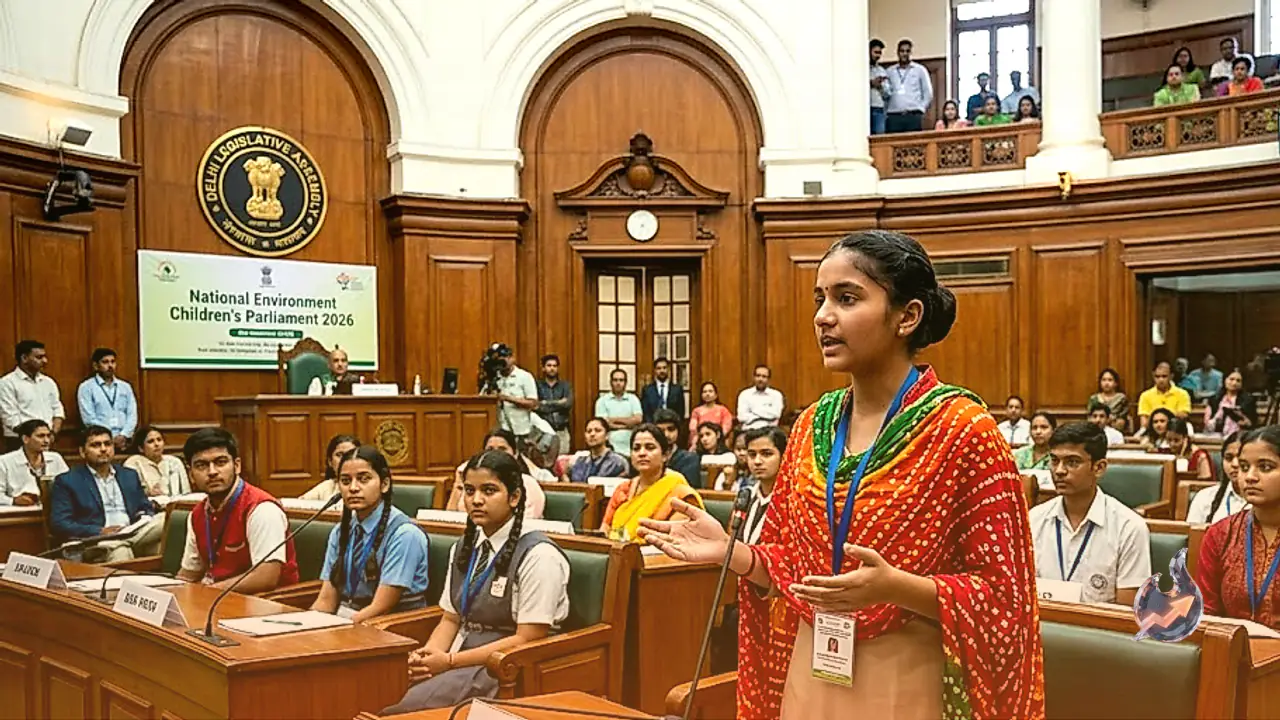 Shreya Kumawat Represents Rajasthan at National Environment Children Parliament in Delhi Assembly