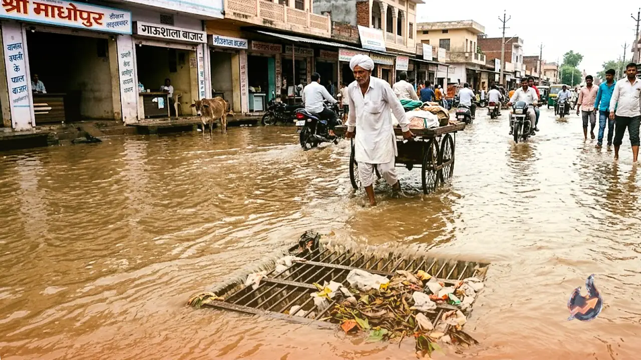 A Single Downpour Turns Shri Madhopur's Streets Into Ponds, Exposing Municipal Neglect