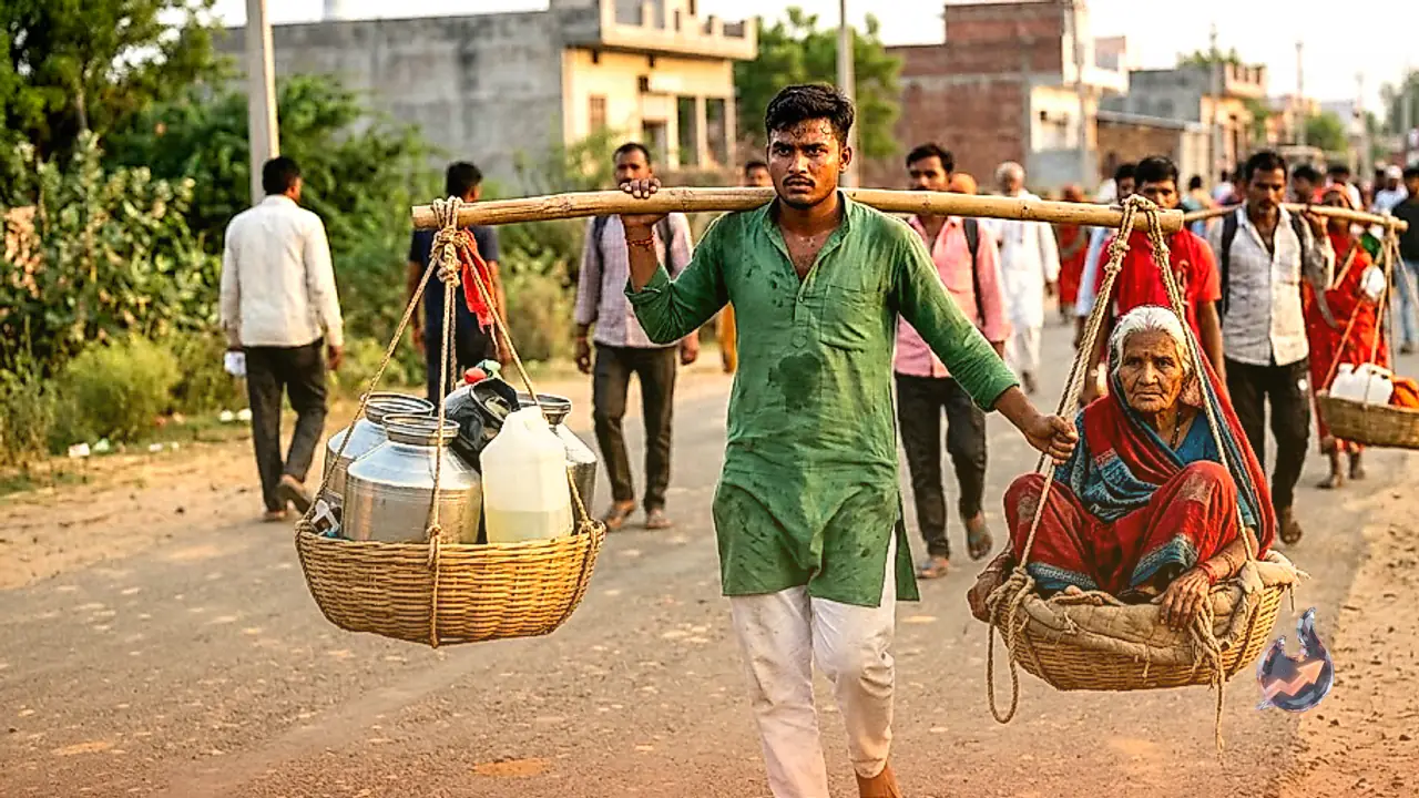 Sikar Youth Recreates Shravan Kumar's Journey by Carrying 81kg Kawad with 42kg Water and Grandmother