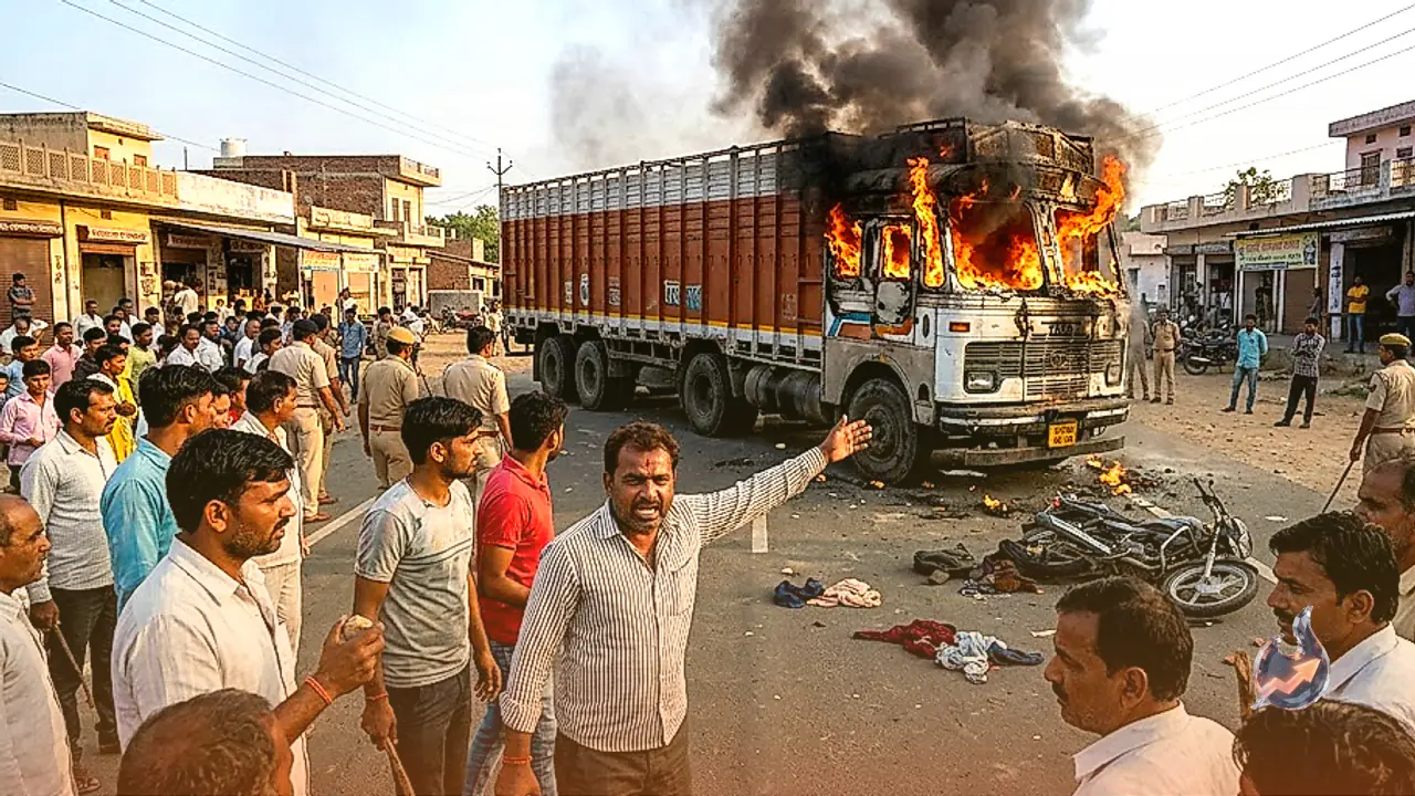 नीमकाथाना में दर्दनाक हादसा, तेज रफ्तार ट्रेलर ने मामा-भांजे को कुचला और भड़की ग्रामीणों की आगजनी