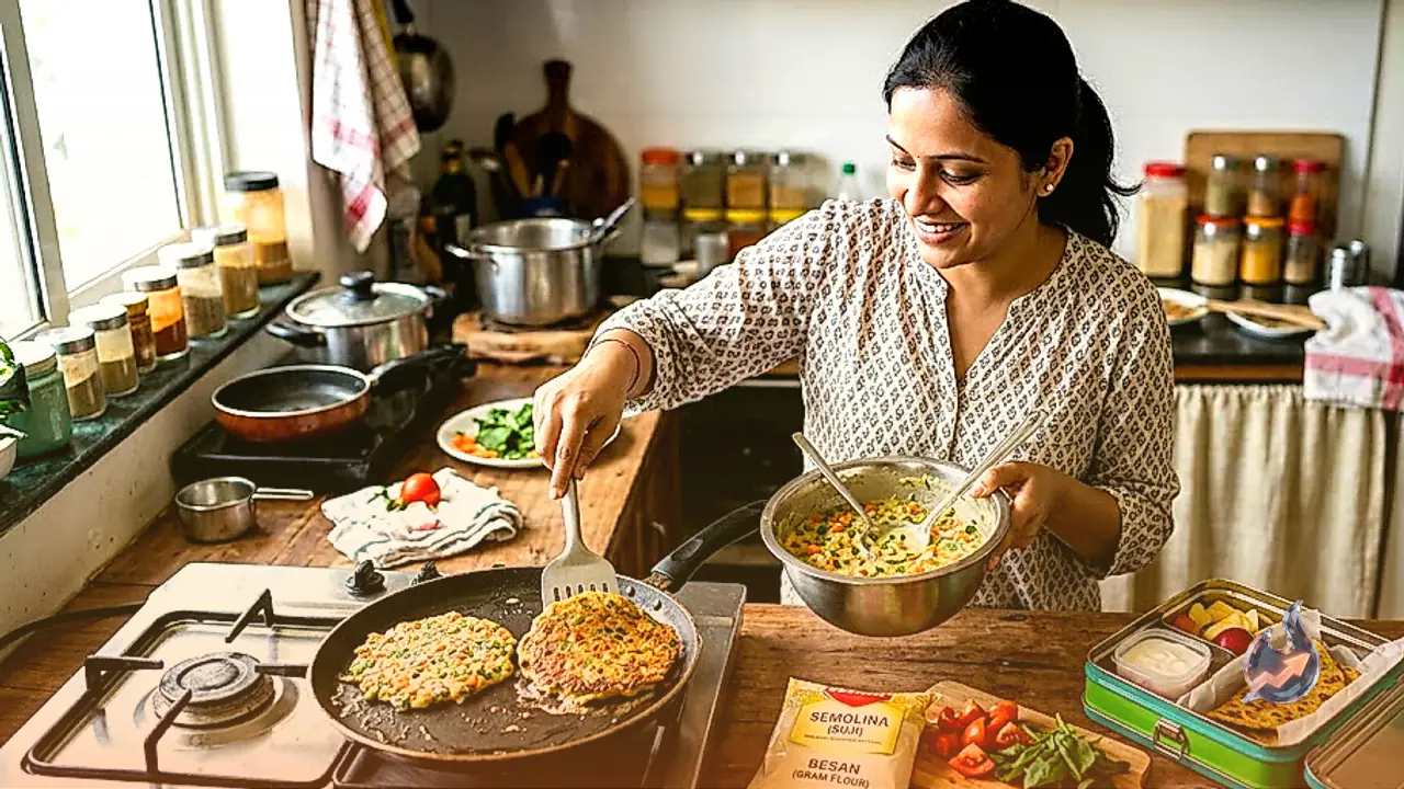 Pack Quick Veg Semolina Gram Flour Pancakes for School Lunch Boxes in Just 10 Minutes