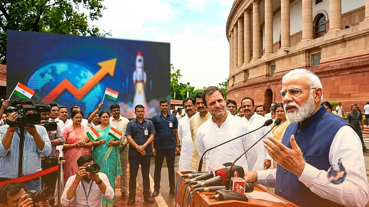 PM Modi Touts 7.7% Growth and Skyroot’s Space Leap Ahead of Parliament, Takes Sharp Dig at Rahul Gandhi