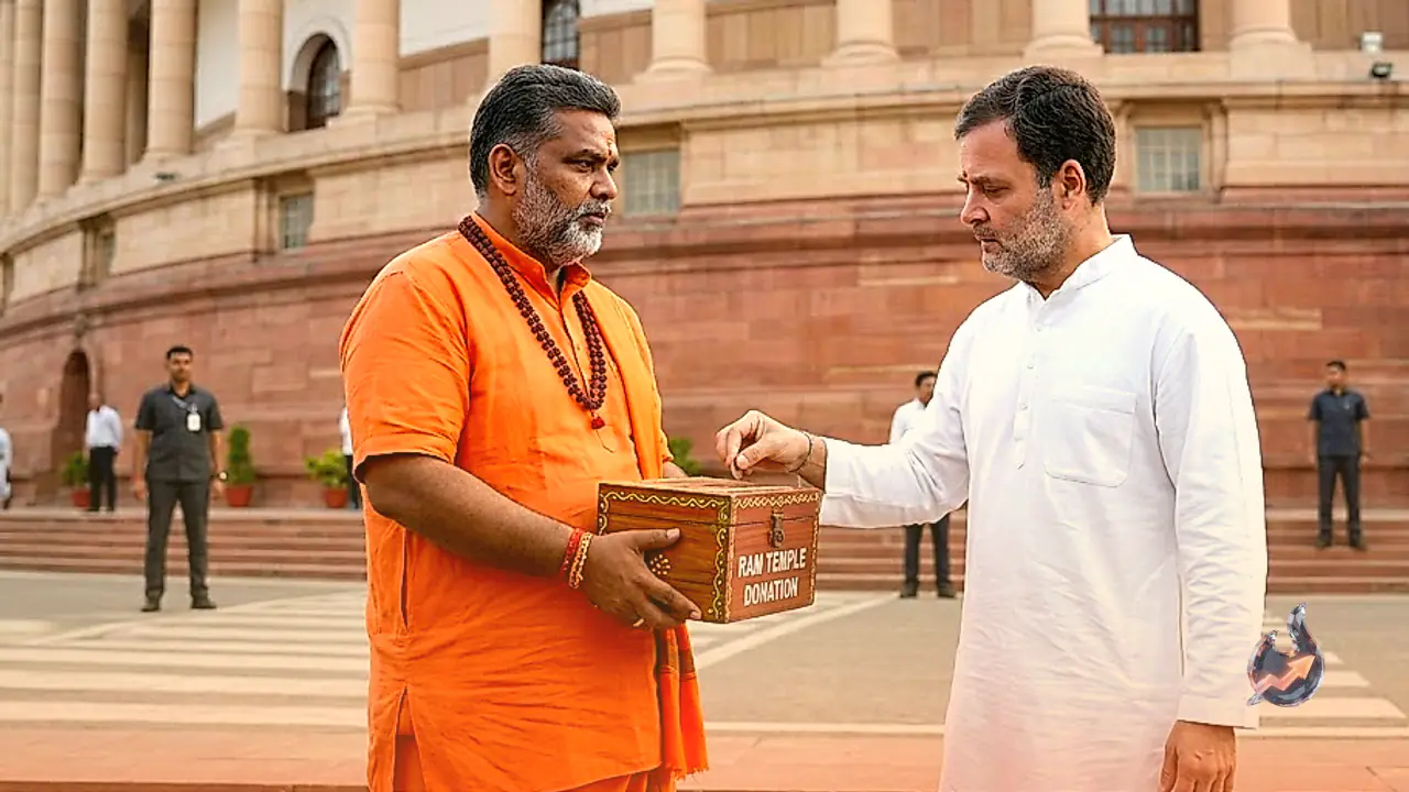 Pappu Yadav Wears Priest Attire in Parliament Protest While Rahul Gandhi Symbolically Donates Over Ram Temple Issue