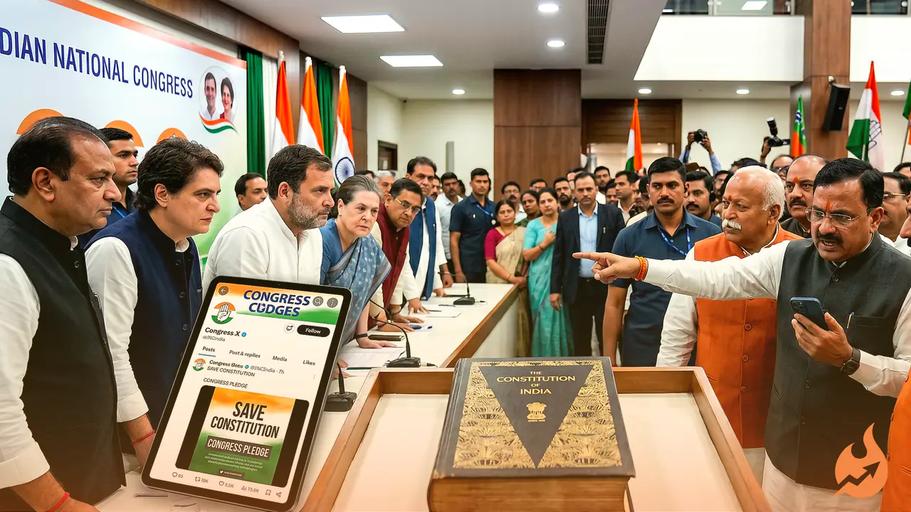 संविधान को लेकर Congress का BJP-RSS पर तीखा हमला, X पर पोस्ट कर दी सीधी चुनौती