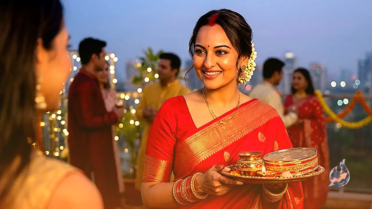 Sonakshi Sinha Red Silk Saree and Sindoor Look Sets Festive Goals for Karwa Chauth