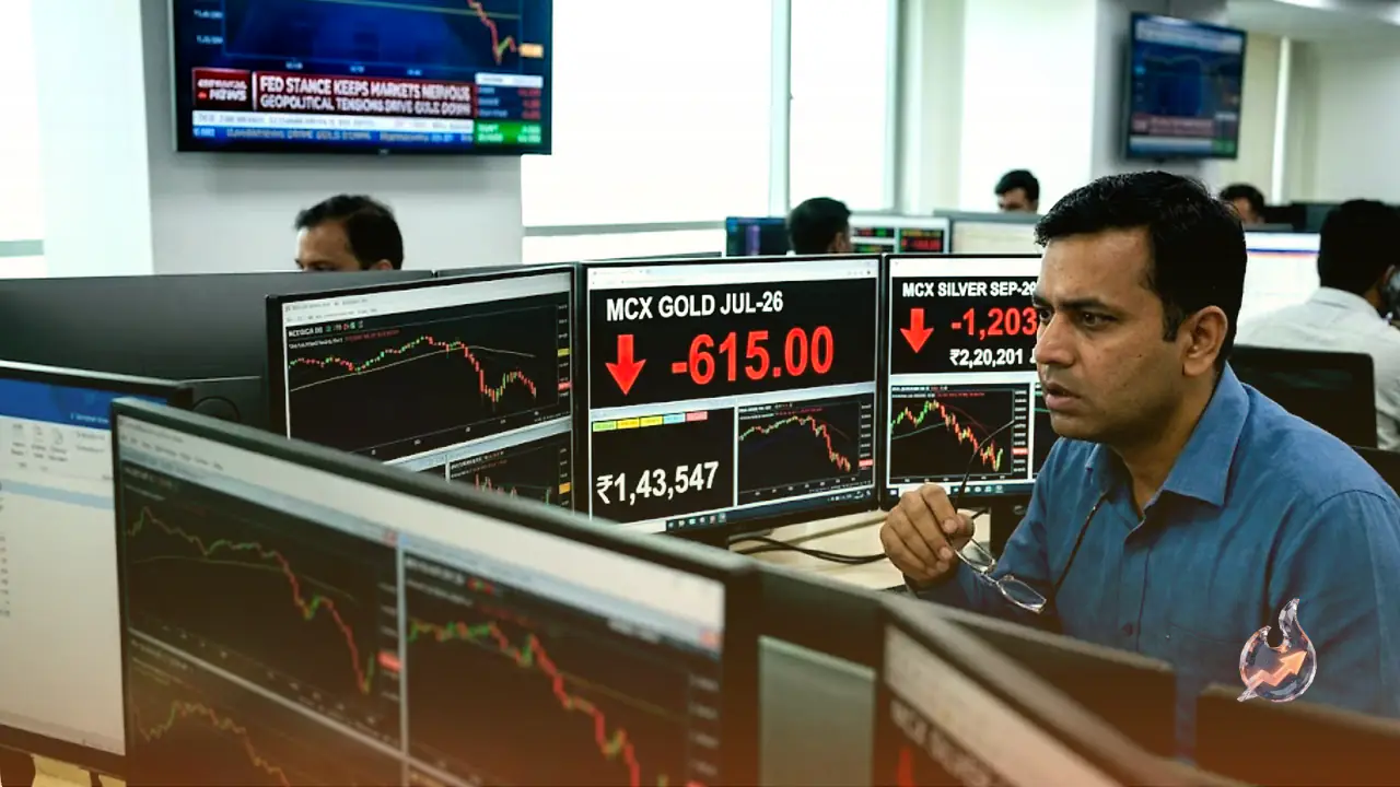 MCX Gold Slides ₹615 as Fed Rate Fears and US-Iran Tensions Push Precious Metals Lower
