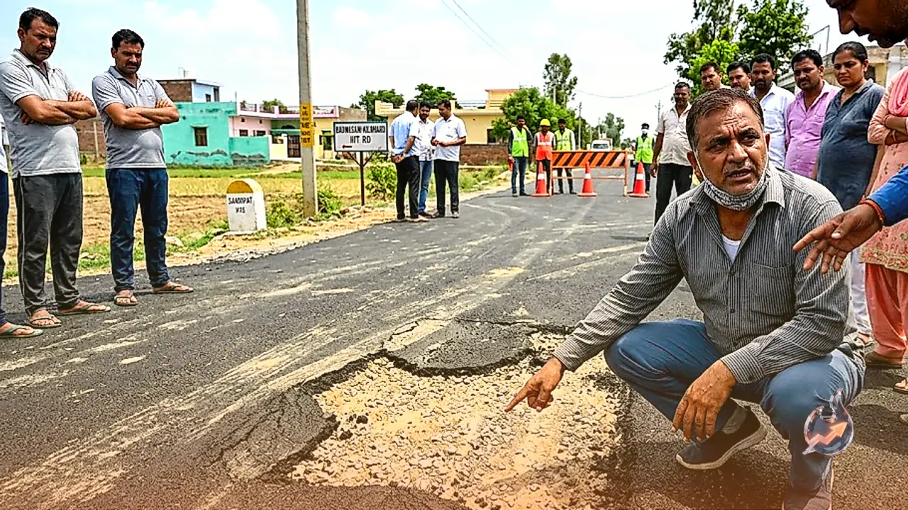 सोनीपत में सड़क निर्माण पर उठे सवाल, मिट्टी पर ही बना दी गई सड़क; दो दिन में ही उखड़ने लगी परतें
