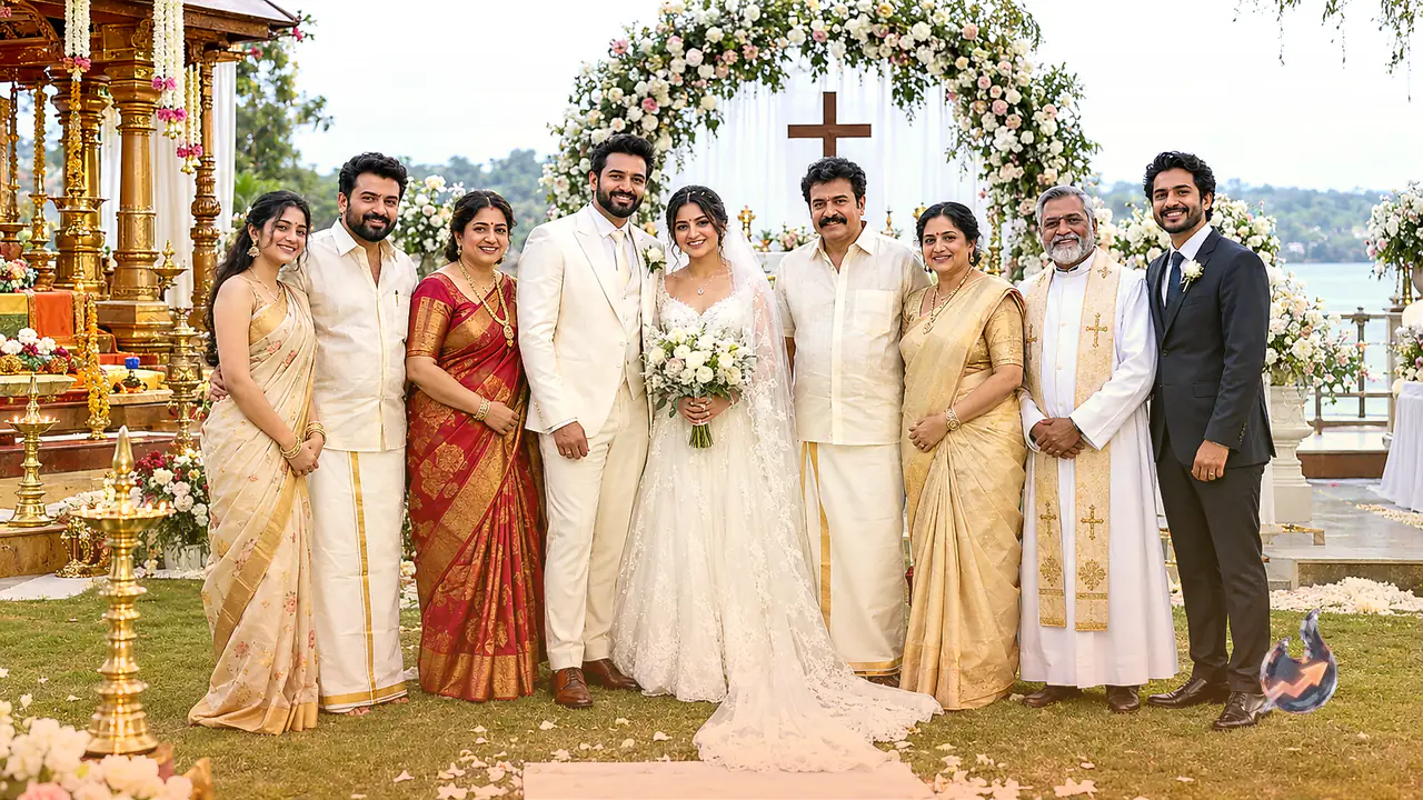 South Actor Arjun Sarja's Daughter Anjana Arjun Marries Longtime Partner Issac in Dual Hindu and Christian Ceremonies