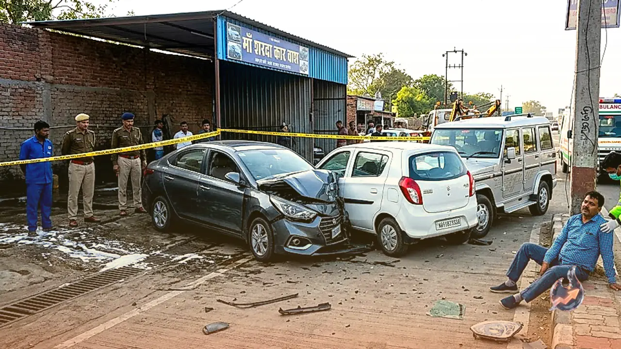 Speeding Car Rams Two Parked Vehicles Outside Washing Centre on Gwalior Dabra Road Injuring Driver