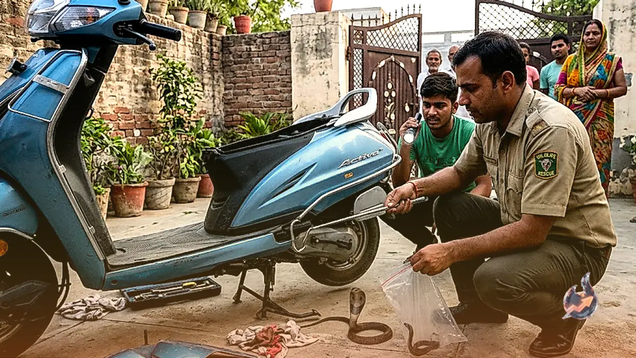 Baby Cobra Found Hidden Inside Parked Scooty in Sri Ganganagar, Safely Rescued After 4 Hours