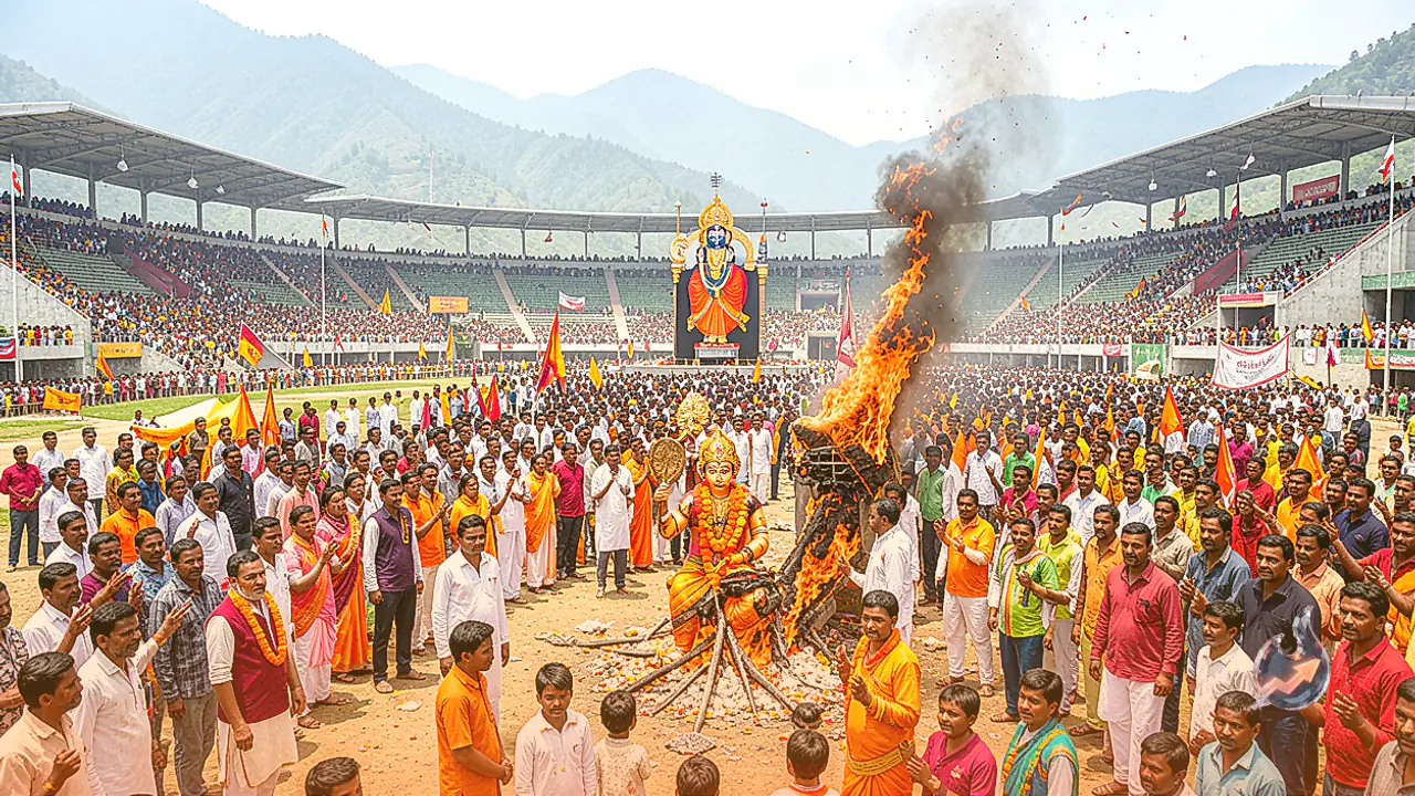 Srinagar Celebrates Dussehra with 35-Foot Effigy Burning at Sher-e-Kashmir Stadium