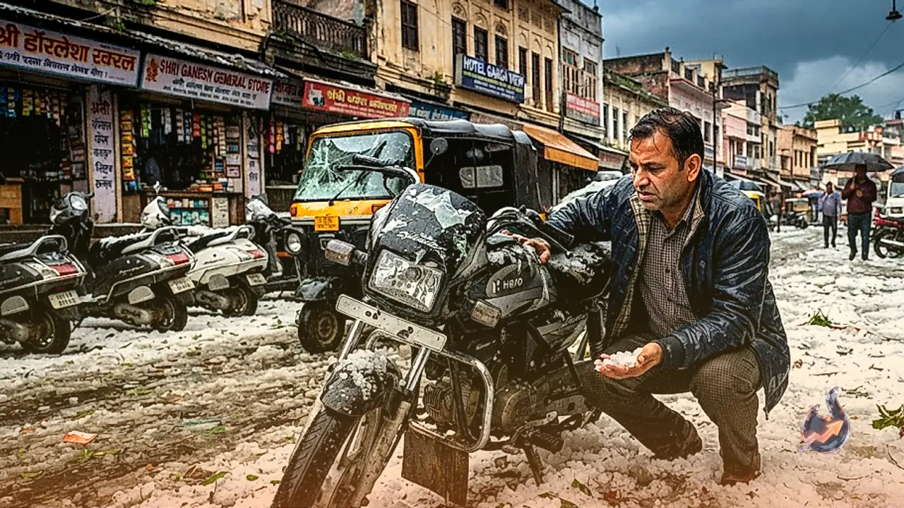 तीर्थनगरी में अचानक बरसे भारी ओले, सड़कों पर जमी बर्फ जैसी परत और गाड़ियां क्षतिग्रस्त