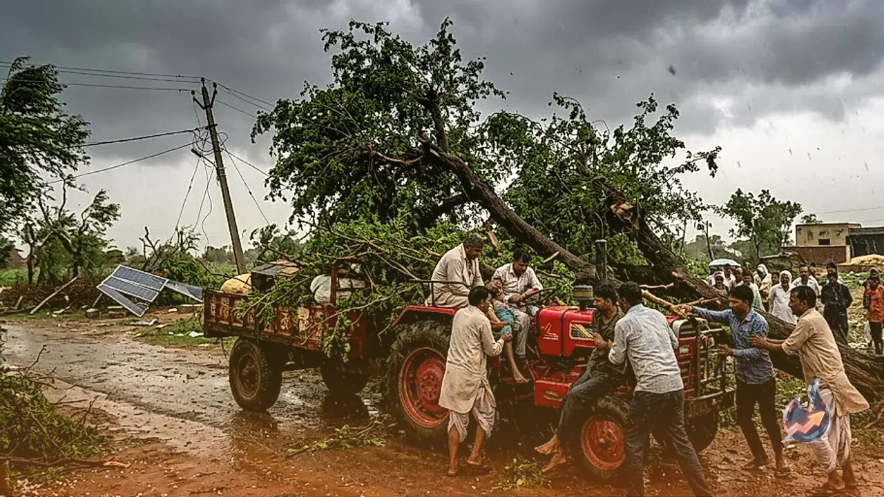 Sudden Storm and Hail Lash Khajuwala, Two Injured as Falling Tree Crushes Moving Tractor