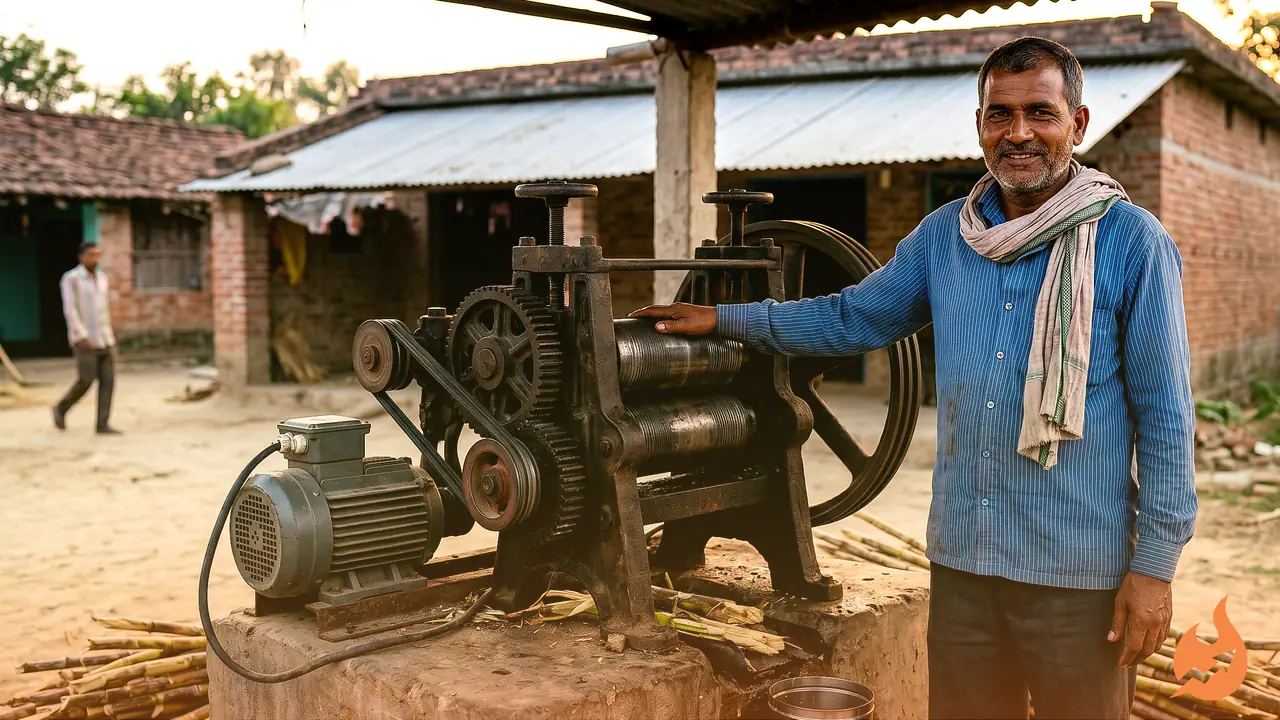 A 2-Quintal Bullock-Driven Sugarcane Crusher Still Survives in This Sultanpur Village — Now Running on Electricity