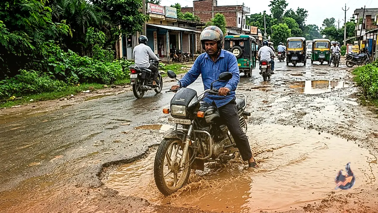 Potholes and Waterlogging Worsen on Amhat-Gabhariya Link in Sultanpur, Risking Daily Commute for Over 20,000 Travelers