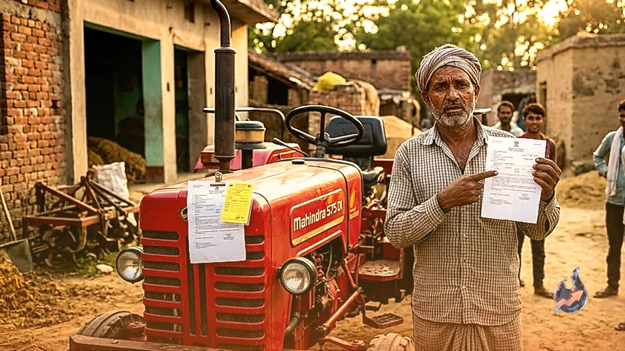 UP Farmer's Parked Tractor Gets Slapped With a No-Helmet Traffic Challan