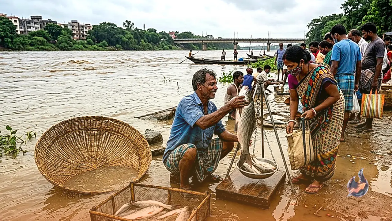 Surging Subarnarekha River Brings Windfall for Jamshedpur Fishermen as Buyers Flock to Riverbanks
