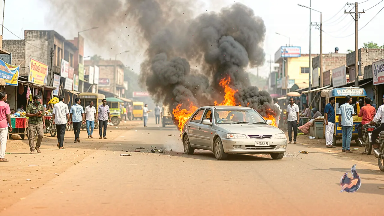 Swift car catches sudden fire in mid-market in Rajsamand's Deogarh