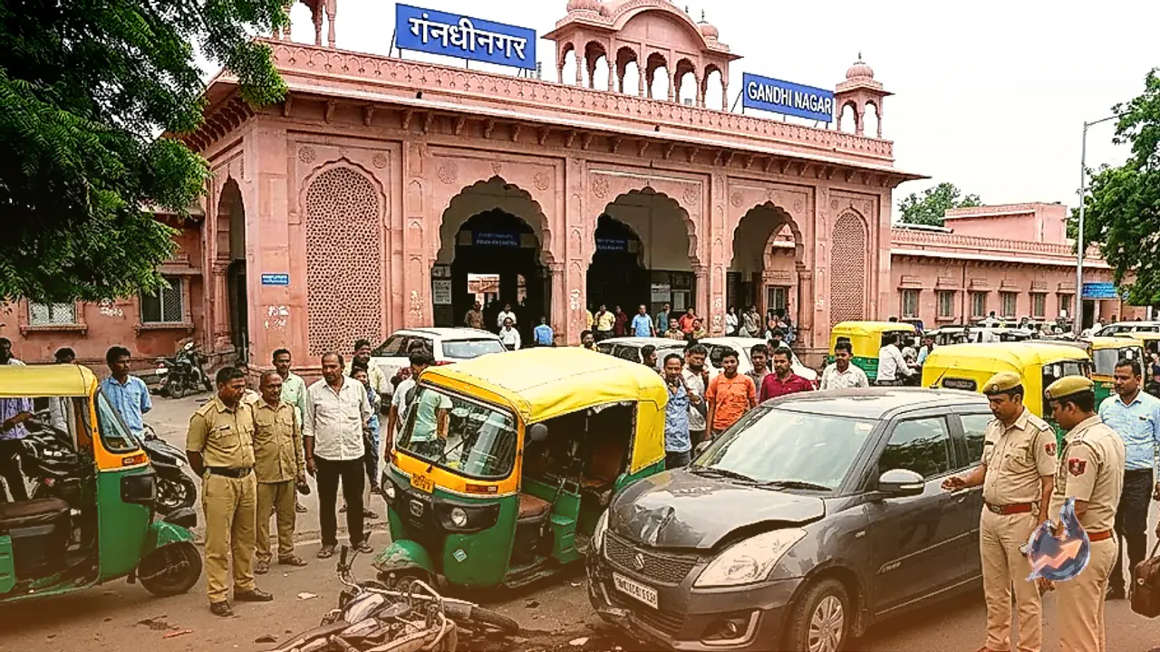 जयपुर के गांधीनगर रेलवे स्टेशन के बाहर स्विफ्ट कार का तांडव, कई वाहनों को मारी टक्कर