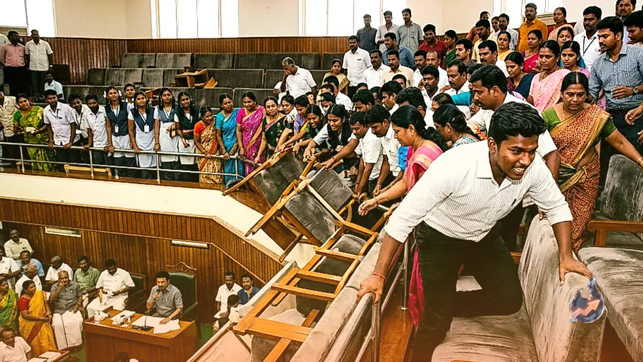 Seats vanish as crowds scramble for a glimpse of Tamil Nadu CM Vijay in the Assembly