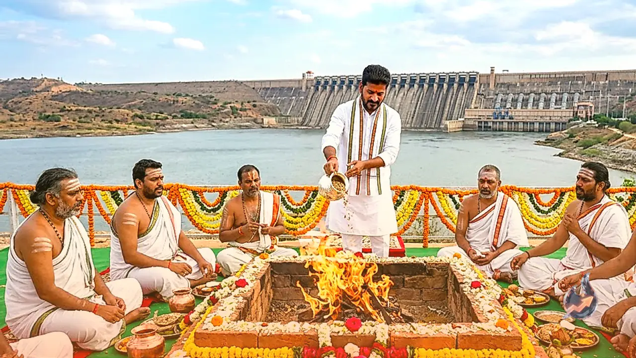 Telangana Conducts Vedic Rain Ritual at Nagarjuna Sagar to Counter Water Deficit