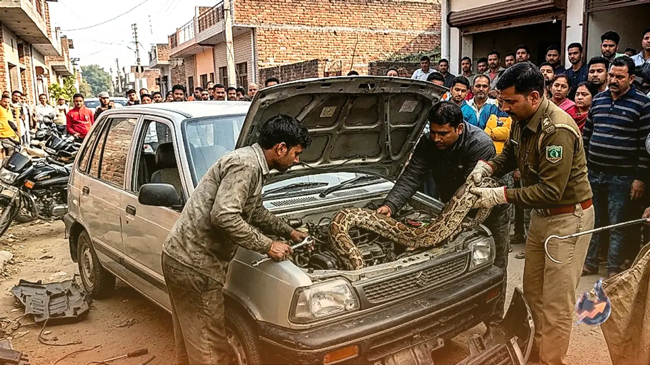 अंबाला में हिमाचल से आई कार के बोनट में मिला 10 फीट लंबा अजगर, चार घंटे की मशक्कत के बाद हुआ रेस्क्यू