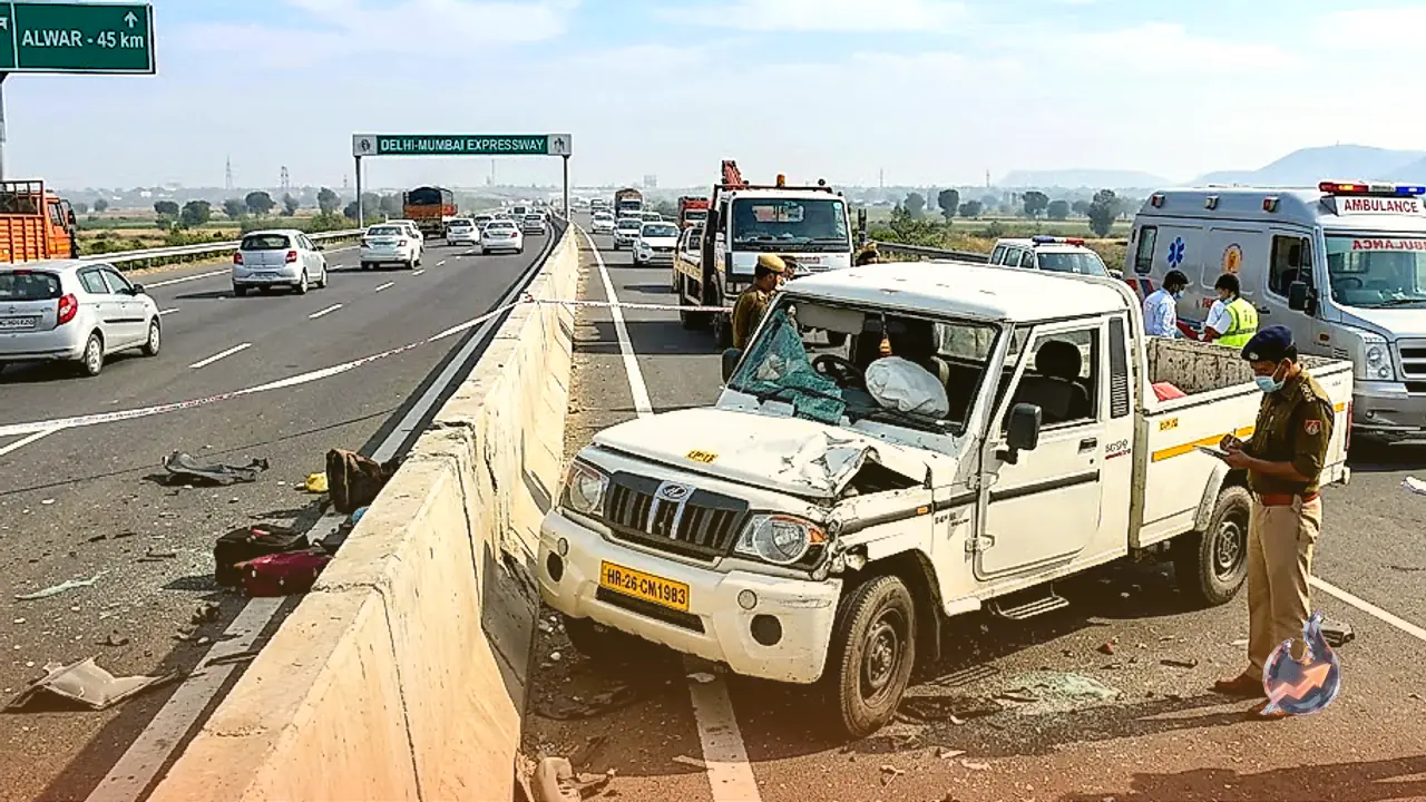अलवर में दिल्ली-मुंबई एक्सप्रेसवे पर भीषण सड़क हादसा, डिवाइडर से पिकअप टकराने से तीन लोगों की मौत