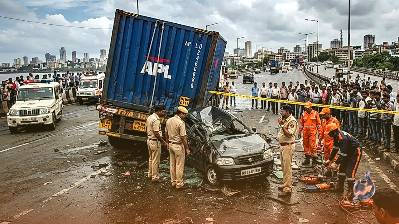 Three Relatives Killed Instantly After Heavy Container Smashes Into Car On Jalgaon Flyover