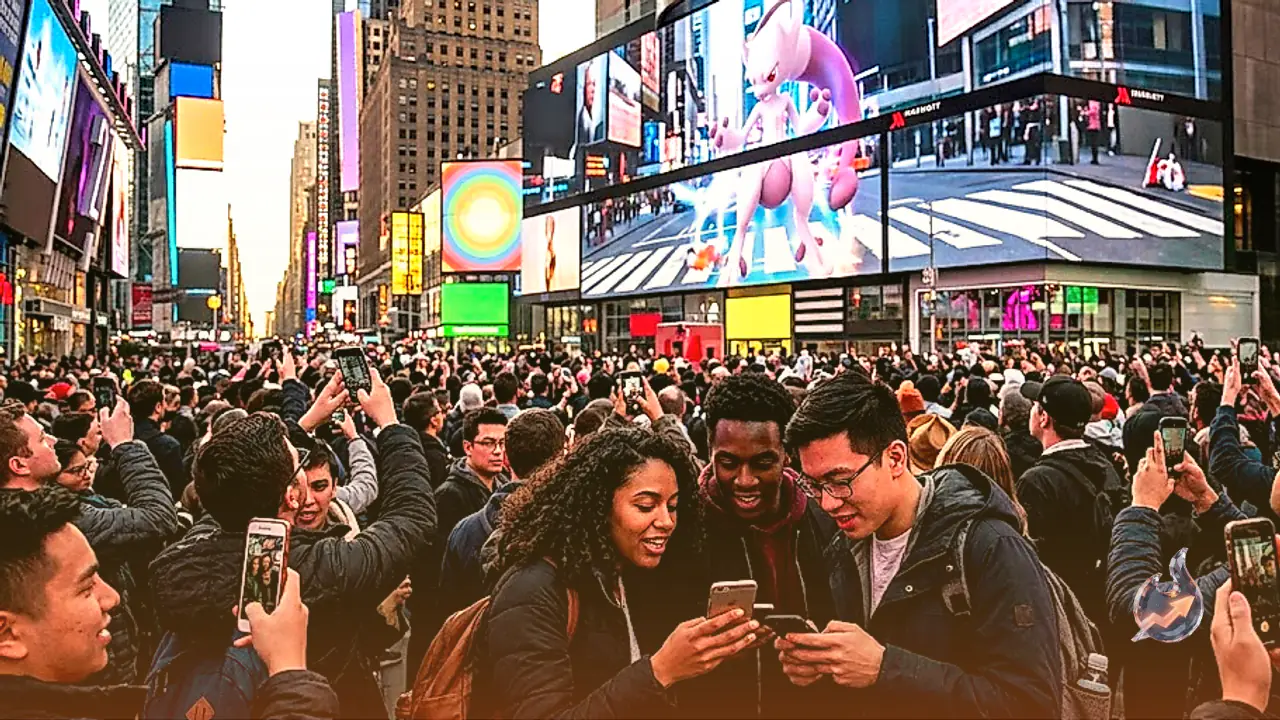 Ten Years After Its Debut Trailer, Pokémon Go Finally Stages Its Times Square Mewtwo Showdown