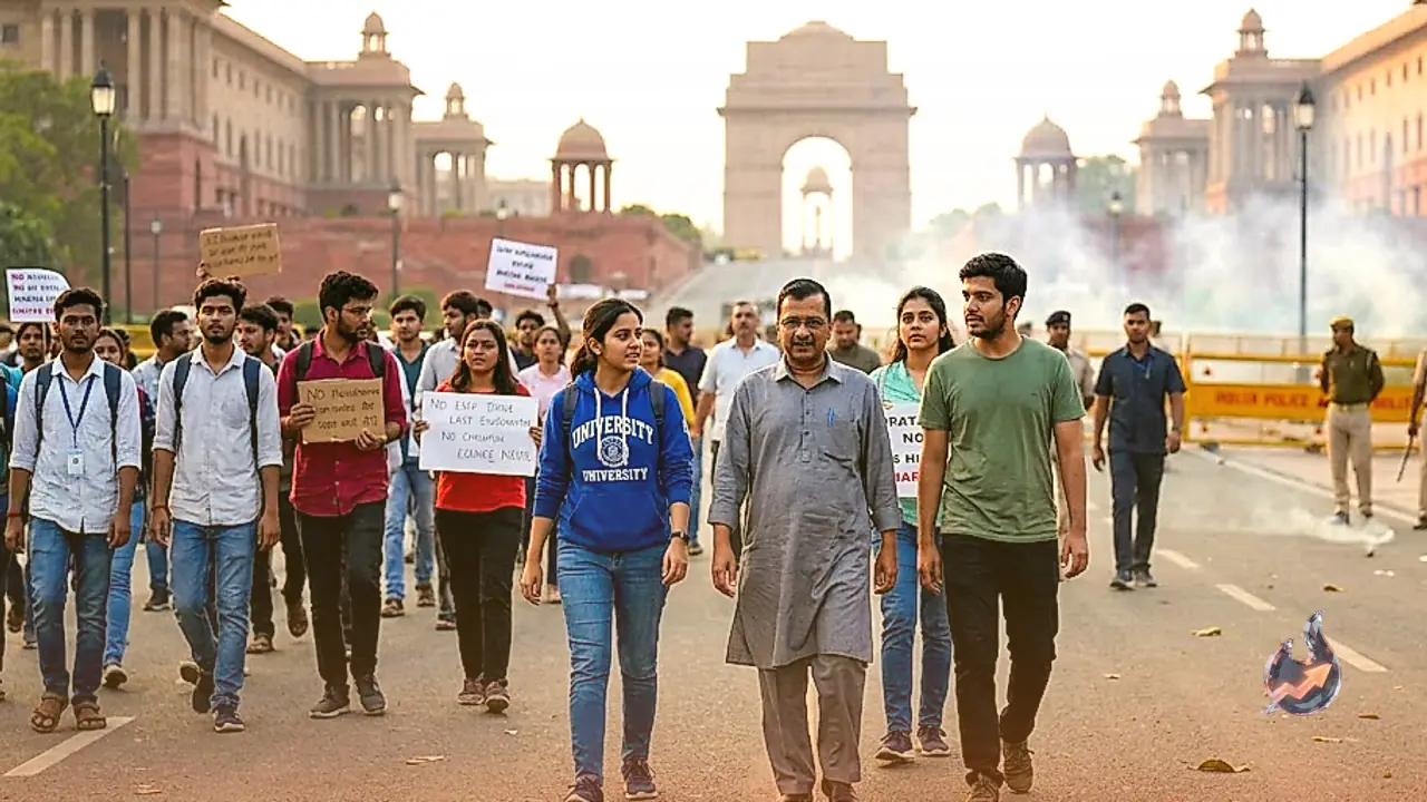टीयर गैस के बीच संसद मार्च में शामिल हुए अरविंद केजरीवाल के दोनों बच्चे