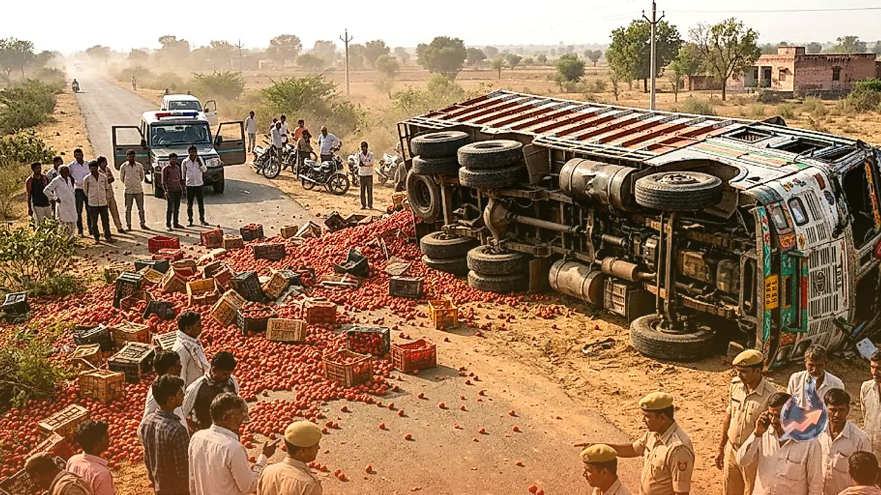 डीडवाना में पलटा टमाटर से भरा ट्रक, दबकर दो लोगों की मौत