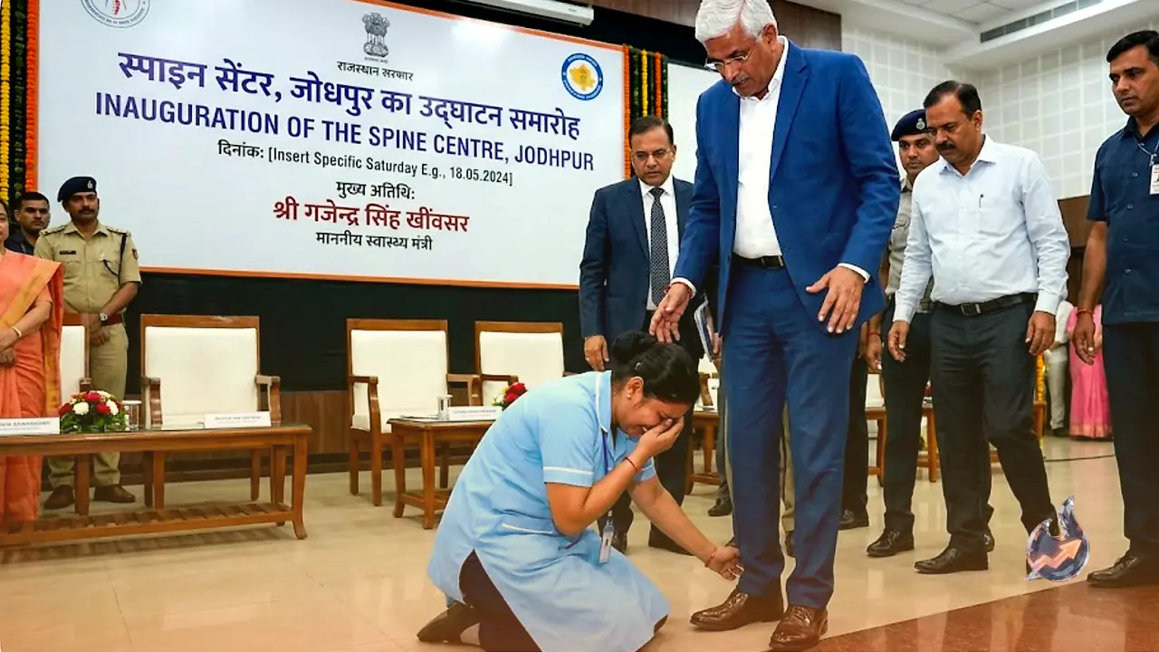 Nurse Collapses Weeping at Health Minister's Feet During Jodhpur Ceremony, Pleads for Transfer