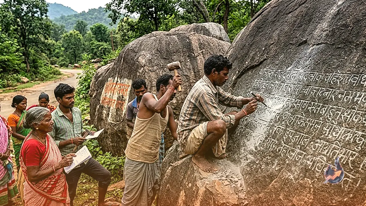 रांची के हजदा में आदिवासियों ने पत्थरों पर उकेरा संविधान, जमीन बचाने के लिए पांचवीं अनुसूची को बनाया ढाल