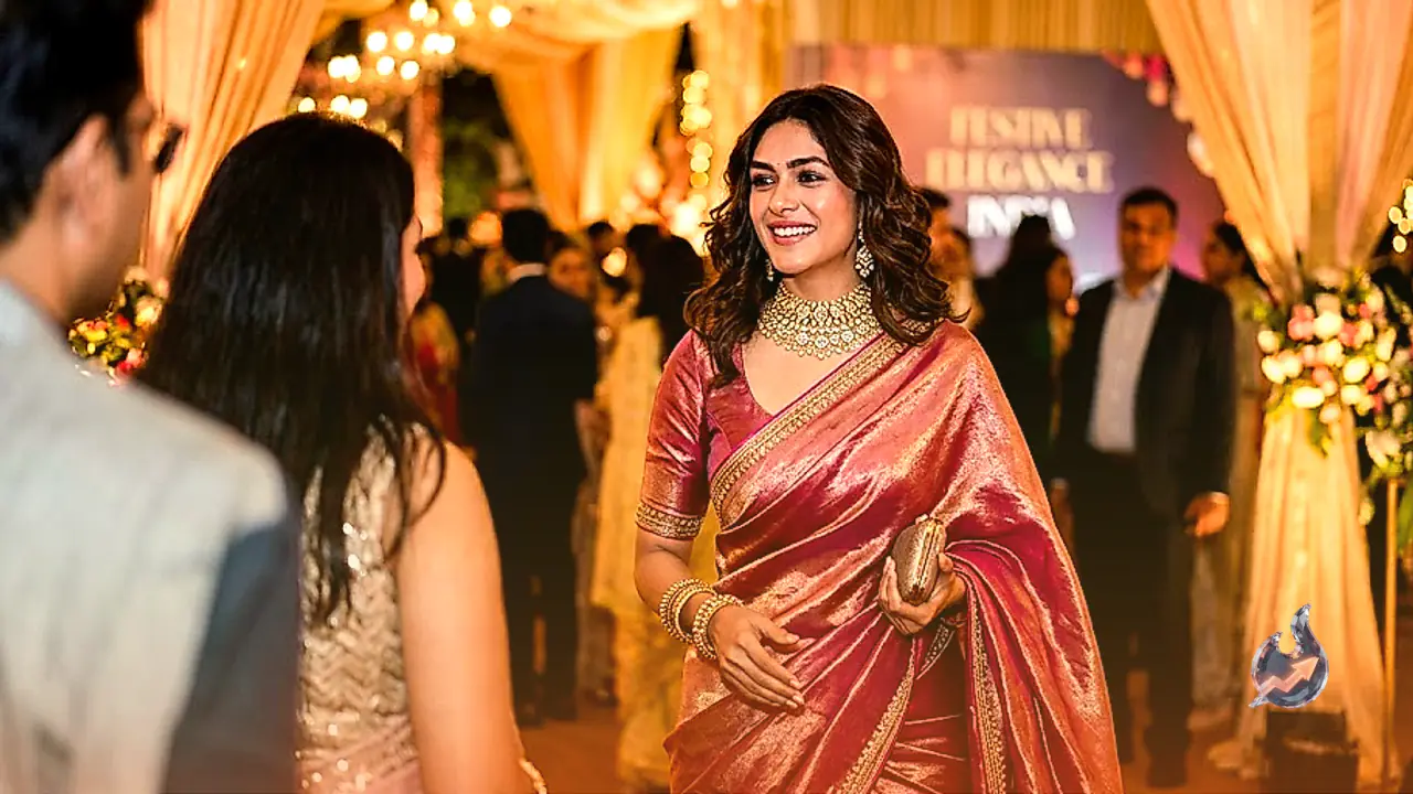 Embrace Festive Elegance With Mrunal Thakur's Regal Pink Tissue Silk Saree Look