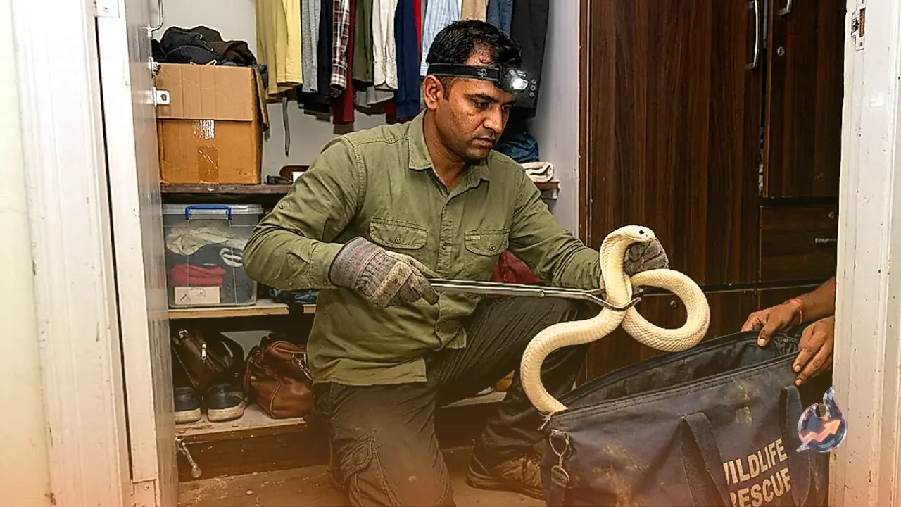 उदयपुर के हिरण मगरी में अलमारी के पीछे मिला दुर्लभ काली आँखों वाला सफेद कोबरा, रेस्क्यू के बाद सुरक्षित जंगल में छोड़ा गया