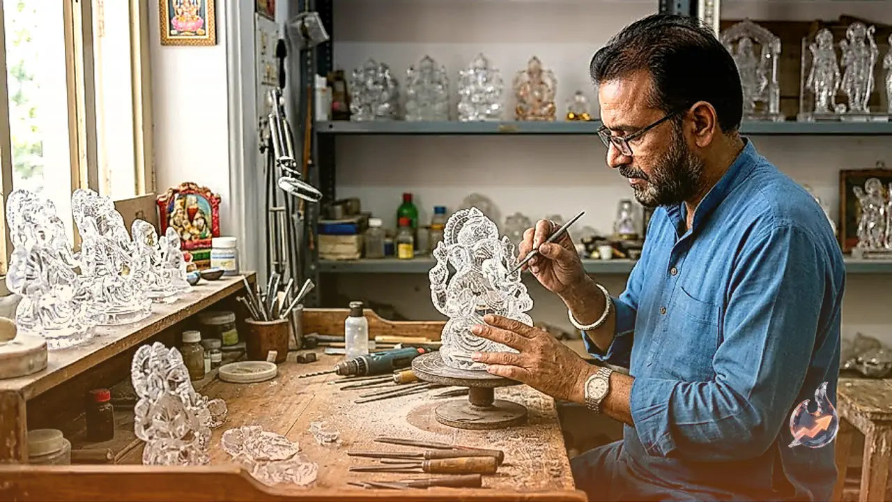 Udaipur Artist Waqar Hussain Crafts Intricate Crystal Ganesha Sculptures for Ganesh Mahotsav