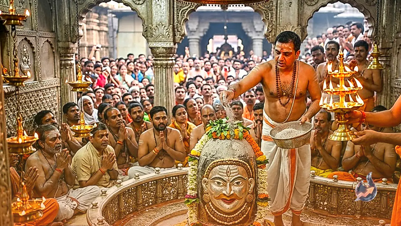 Divine Awakening in Ujjain: Shri Mahakaleshwar Adorned in Grand Bhasma Aarti Rituals on Thursday