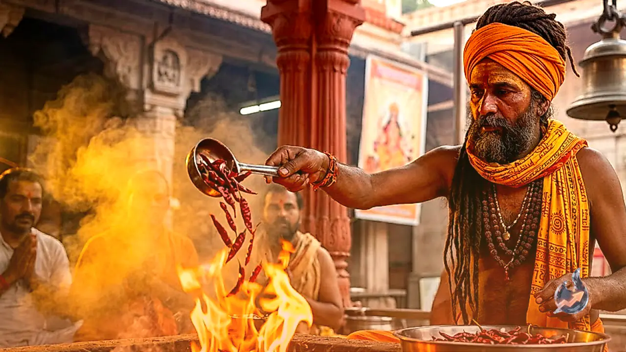 Tantric Rituals and a Chili Fire Ceremony Take Over Ujjain's Baglamukhi Temple During Gupt Navratri