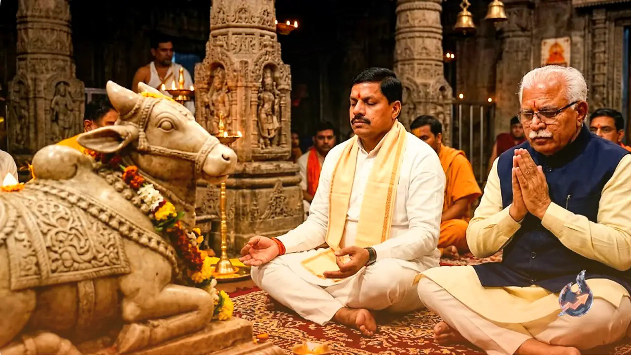 Spiritual Evening in Ujjain: Mohan Yadav and Manohar Lal Khattar Offer Prayers at Mahakaleshwar Temple