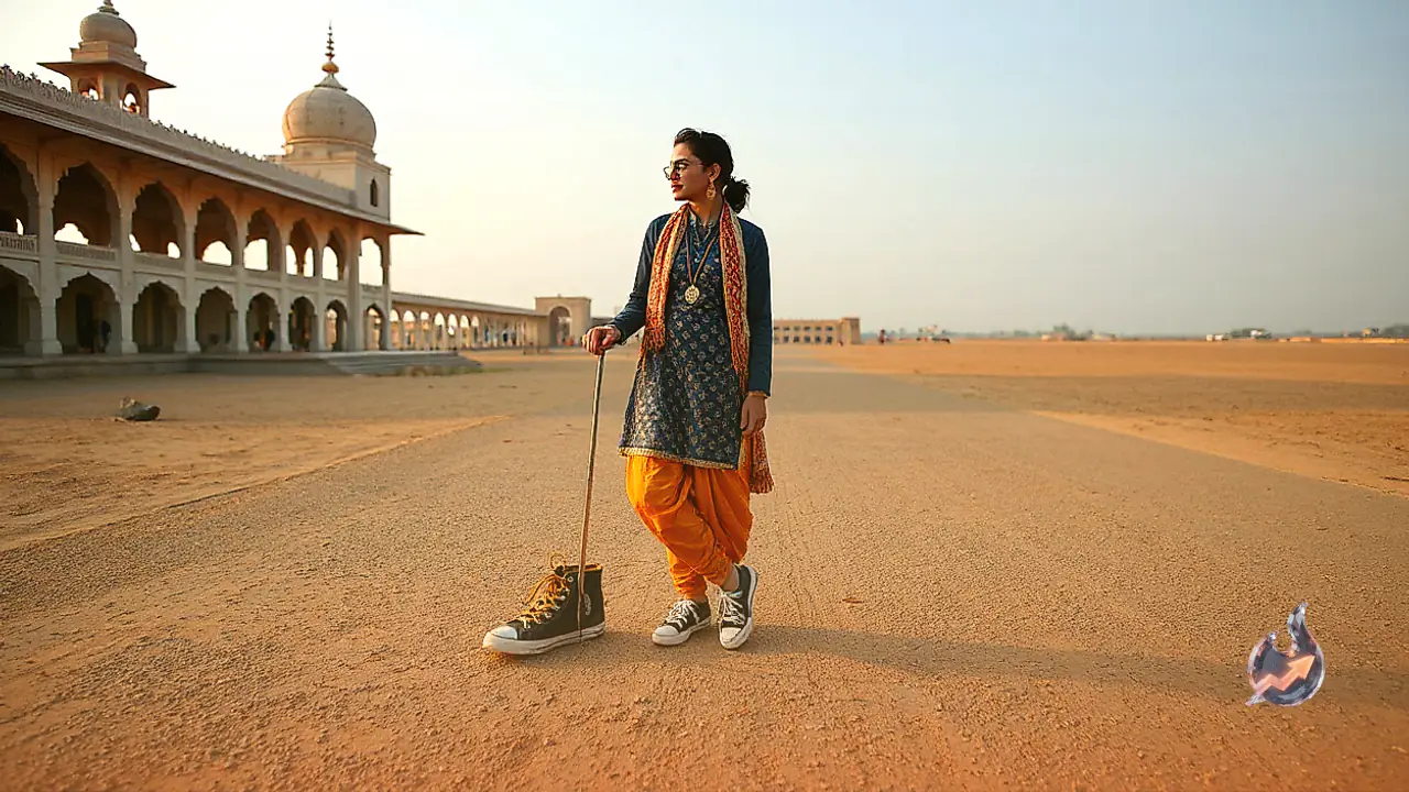 Unique fashion trends combining traditional Indian outfits with modern sneakers and boots