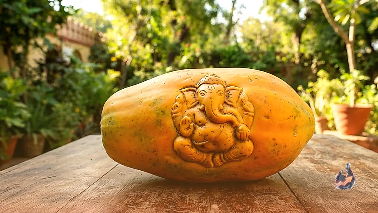 Unique Incident in Kota: Lord गणेश-Like Shape Appears on Papaya, Crowds Gather for Darshan