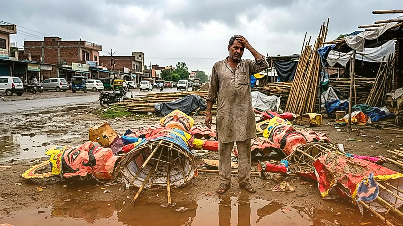 फरीदाबाद में बेमौसम बारिश से टूटे रावण बनाने वाले कारीगरों के सपने, हजारों का नुकसान