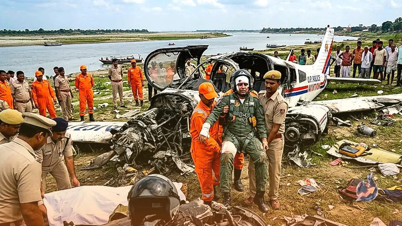 Training Aircraft Crashes in Kanpur After Mid Air Explosion Leaving One Pilot Dead and Another Severely Injured